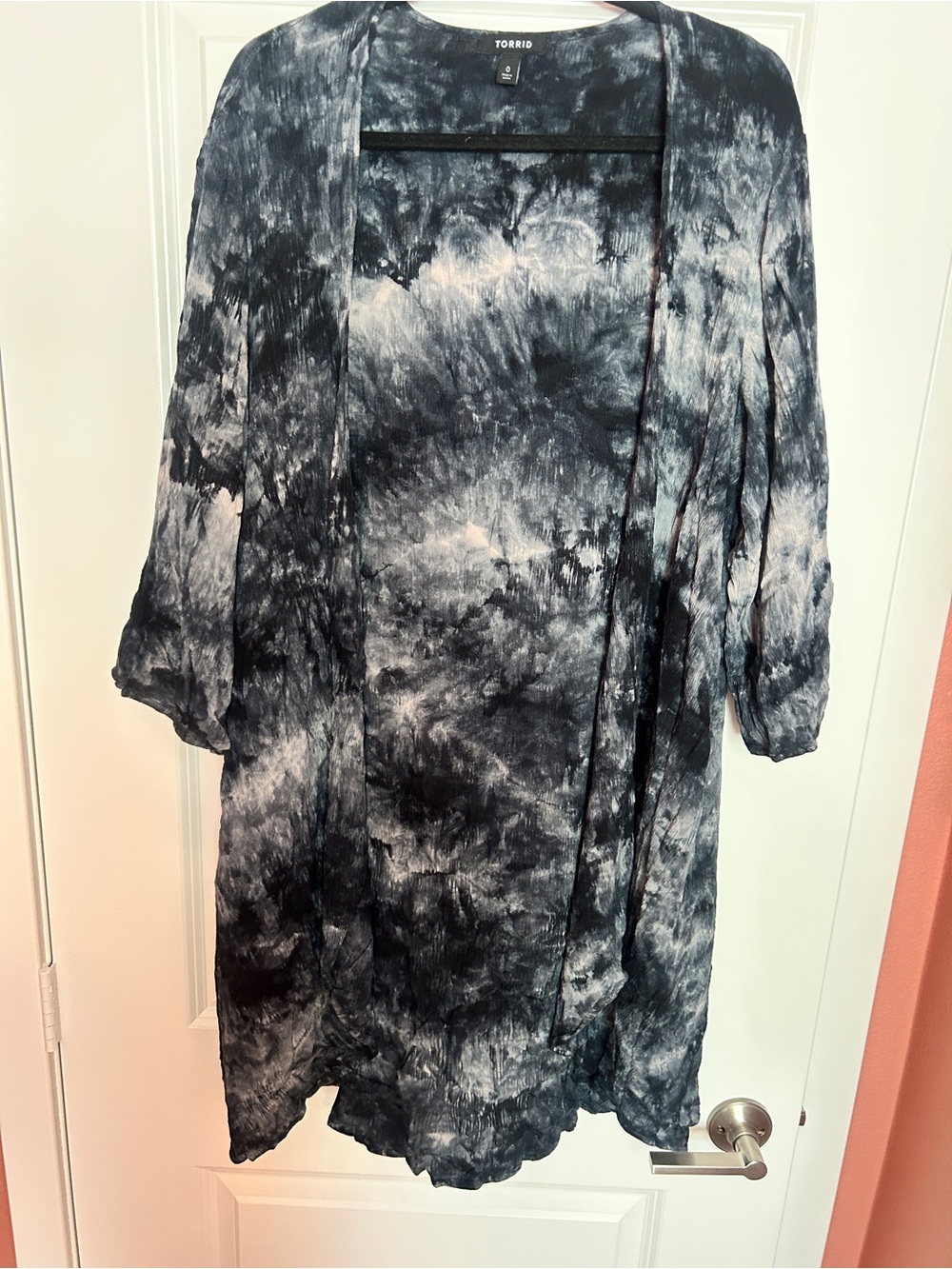Torrid Black and Charcoal Tie-Dye Open Cardigan